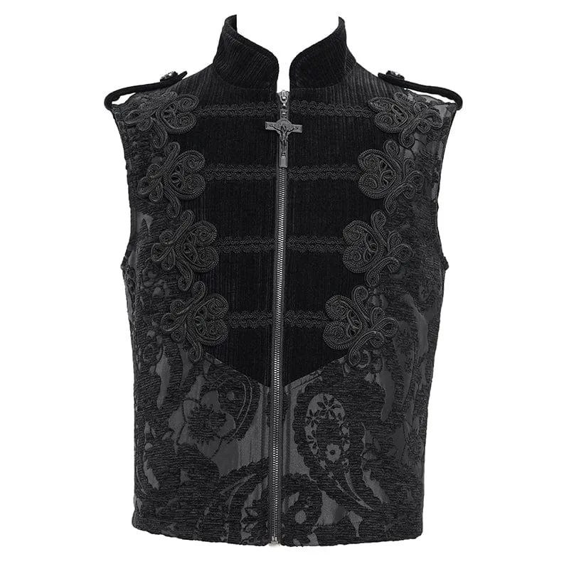 Herren Gothic Blumen Häkel Reißverschluss Weste