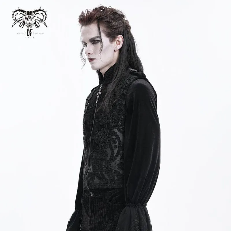Herren Gothic Blumen Häkel Reißverschluss Weste
