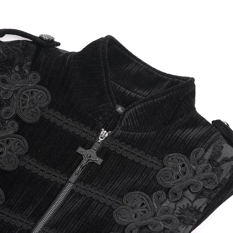 Herren Gothic Blumen Häkel Reißverschluss Weste