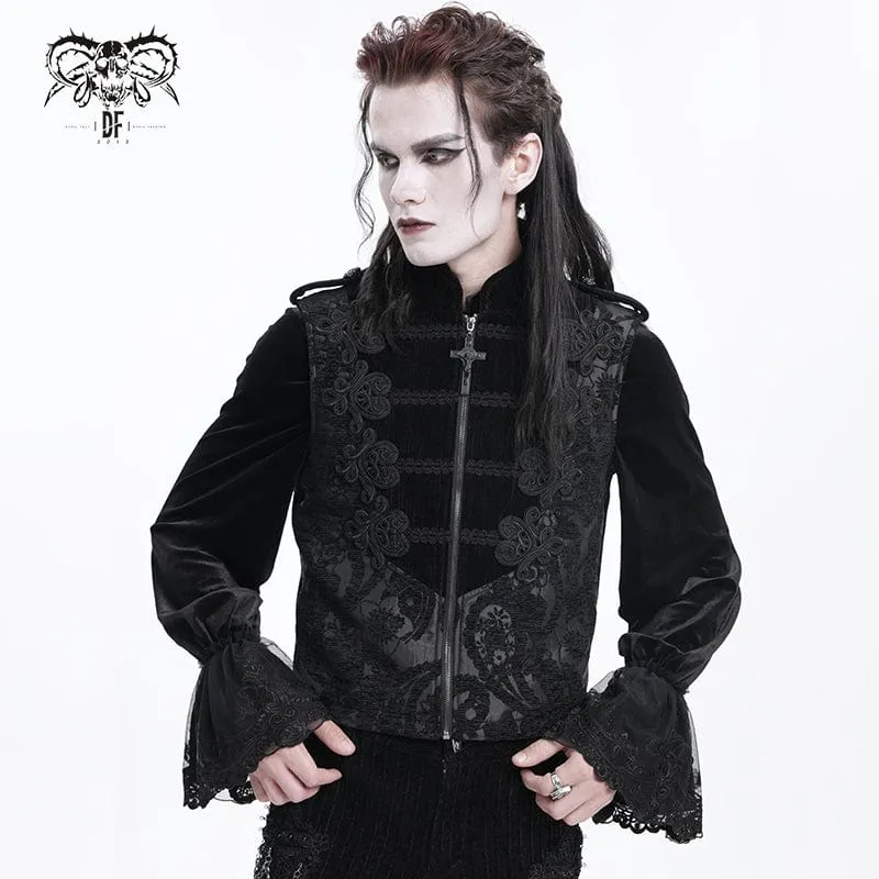 Herren Gothic Blumen Häkel Reißverschluss Weste