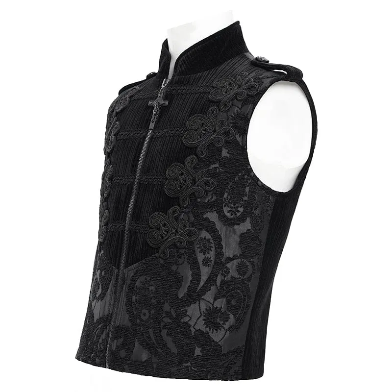 Herren Gothic Blumen Häkel Reißverschluss Weste