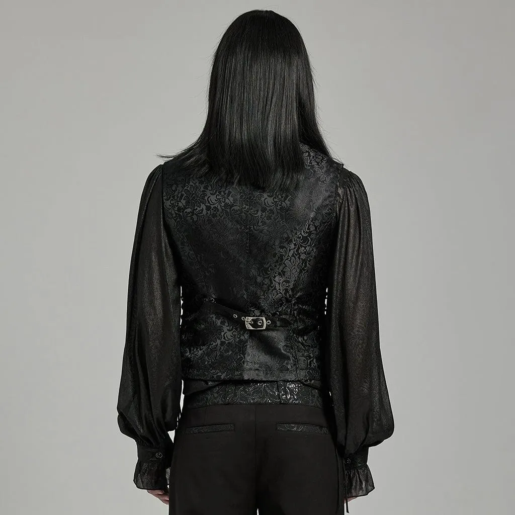 Herren Gothic Blumenjacquard-Schnürweste in Schwarz und Blau