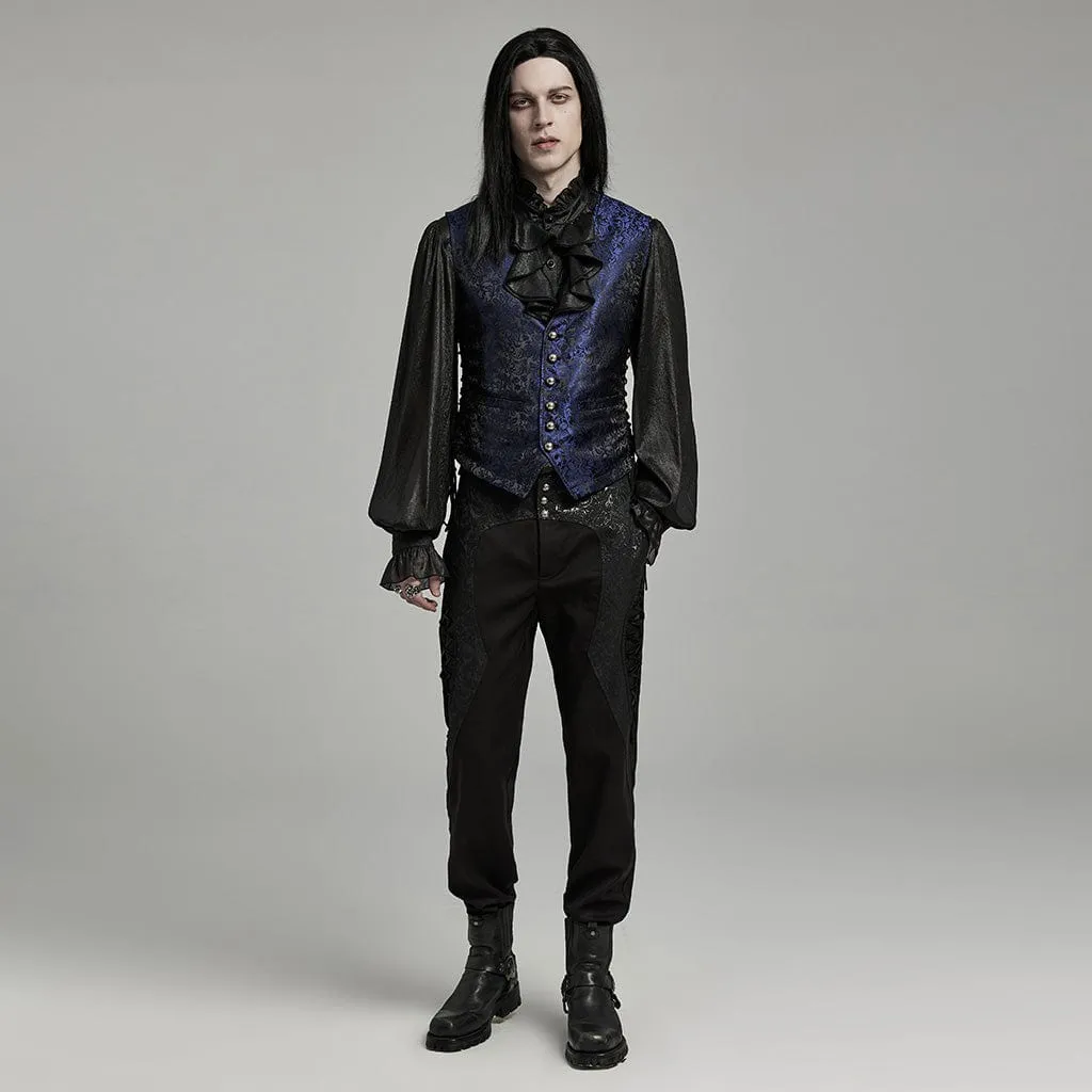 Herren Gothic Blumenjacquard-Schnürweste in Schwarz und Blau