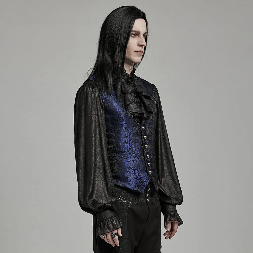 Herren Gothic Blumenjacquard-Schnürweste in Schwarz und Blau