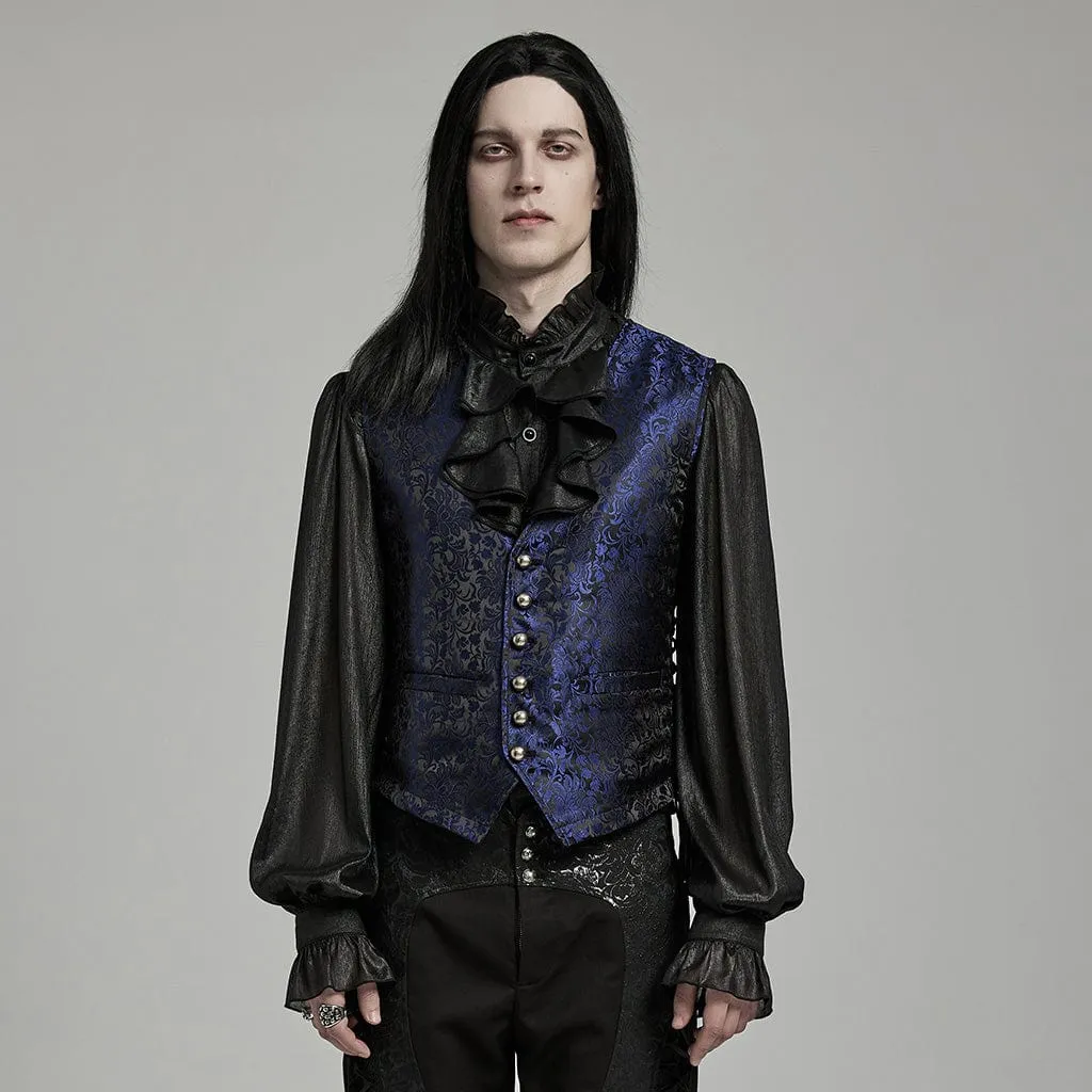 Herren Gothic Blumenjacquard-Schnürweste in Schwarz und Blau