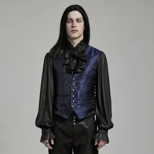 Herren Gothic Blumenjacquard-Schnürweste in Schwarz und Blau