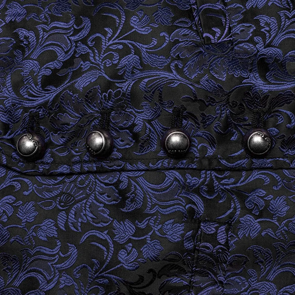Herren Gothic Blumenjacquard-Schnürweste in Schwarz und Blau