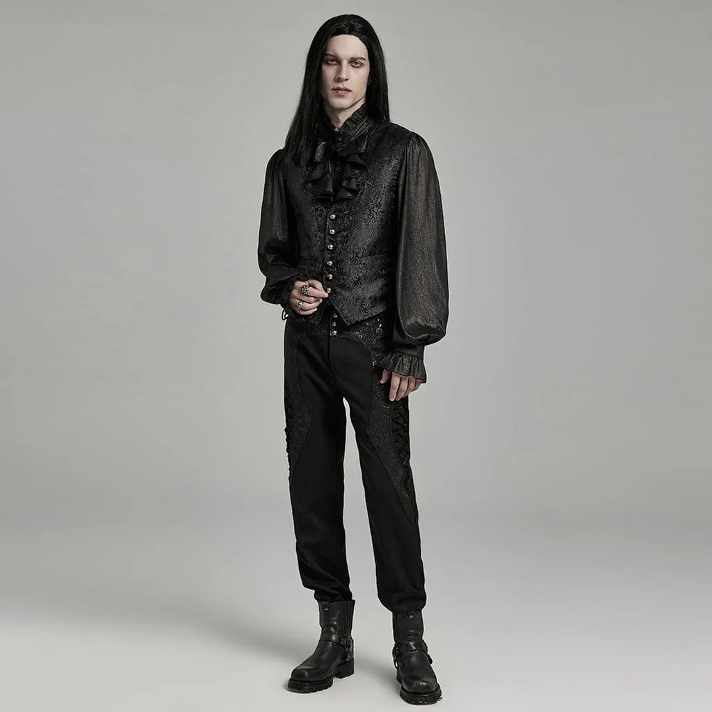 Herren Gothic Blumen-Jacquard-Vest mit Schnürung