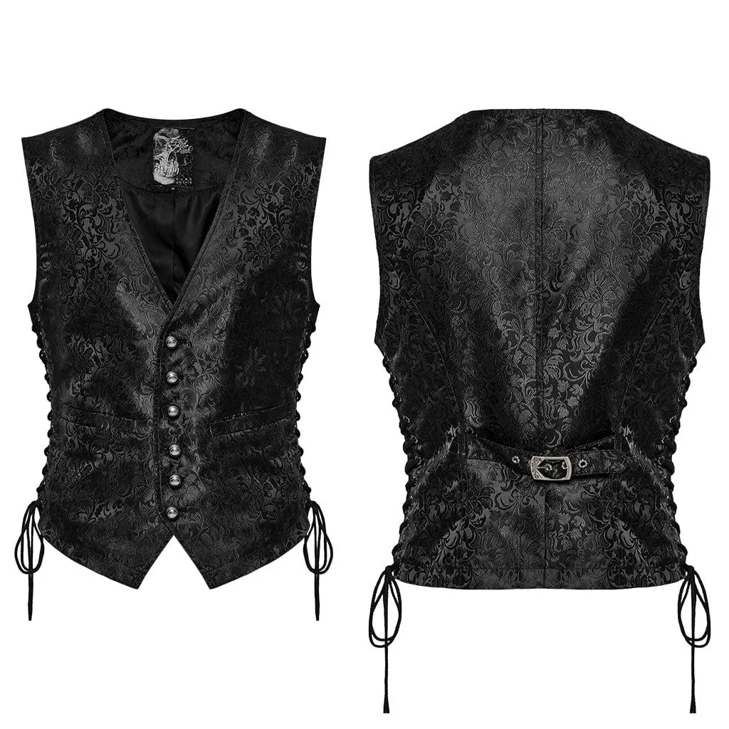 Herren Gothic Blumen-Jacquard-Vest mit Schnürung