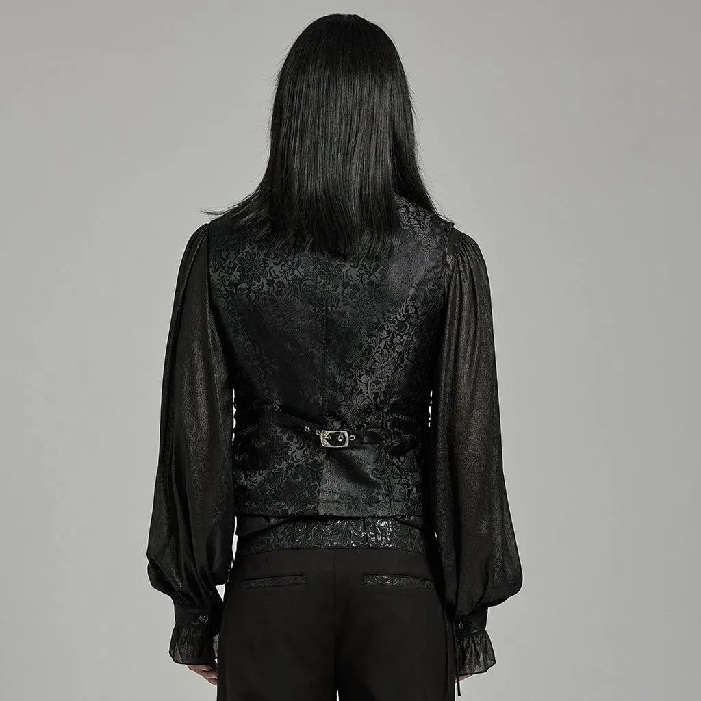 Herren Gothic Blumen-Jacquard-Vest mit Schnürung