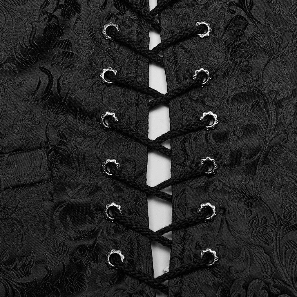 Herren Gothic Blumen-Jacquard-Vest mit Schnürung