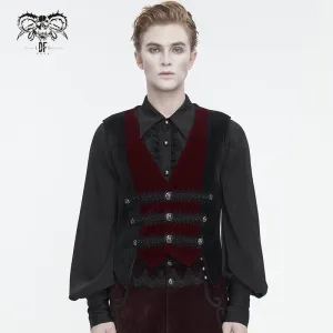 Herren Gothic Unregelmäßiger Samt-Splice-Kord-Weste Rot