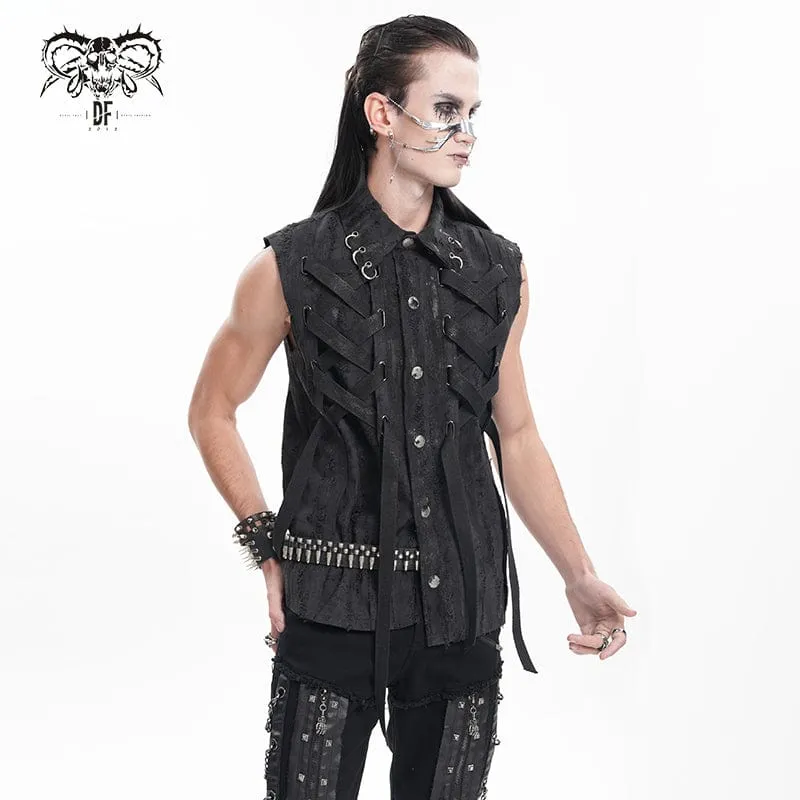 Herren Gothic Spitzen-Rippenring Weste mit Schnürung