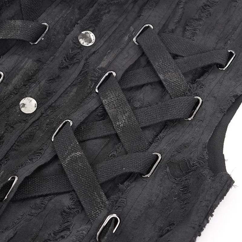 Herren Gothic Spitzen-Rippenring Weste mit Schnürung