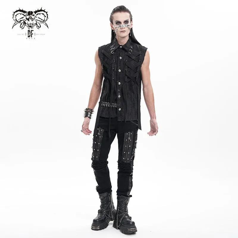 Herren Gothic Spitzen-Rippenring Weste mit Schnürung