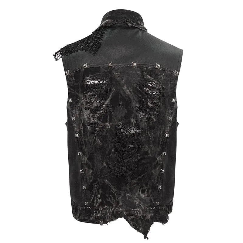 Herren Gothic Mesh Splice Nieten Vintage Weste