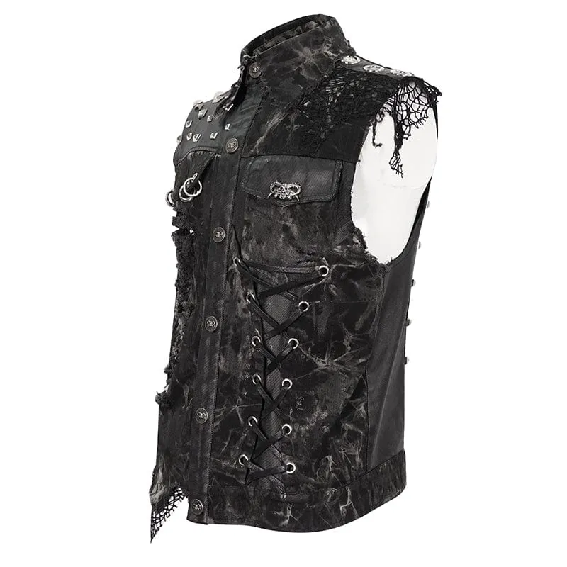 Herren Gothic Mesh Splice Nieten Vintage Weste