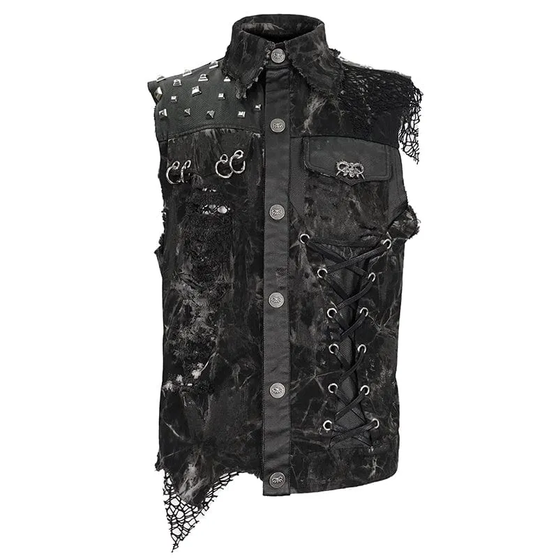 Herren Gothic Mesh Splice Nieten Vintage Weste