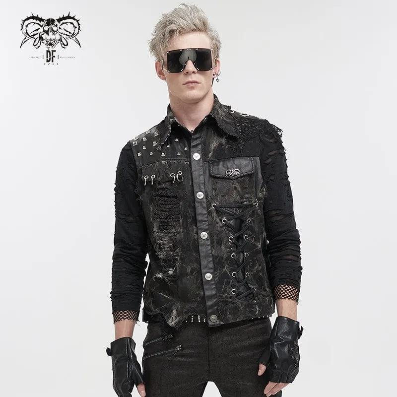 Herren Gothic Mesh Splice Nieten Vintage Weste