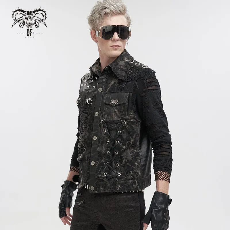 Herren Gothic Mesh Splice Nieten Vintage Weste