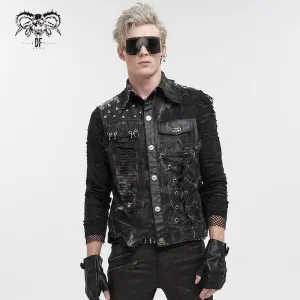 Herren Gothic Mesh Splice Nieten Vintage Weste