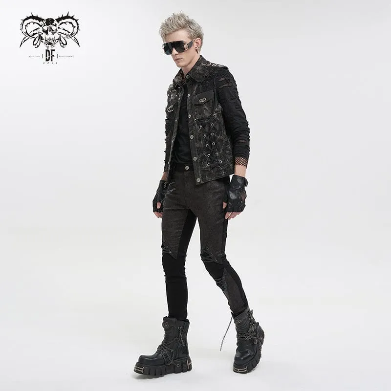 Herren Gothic Mesh Splice Nieten Vintage Weste