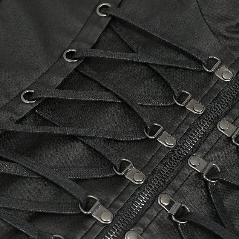 Herren Gothic Riemchen Stehkragen Kunstleder Weste
