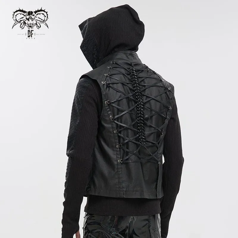 Herren Gothic Riemchen Stehkragen Kunstleder Weste
