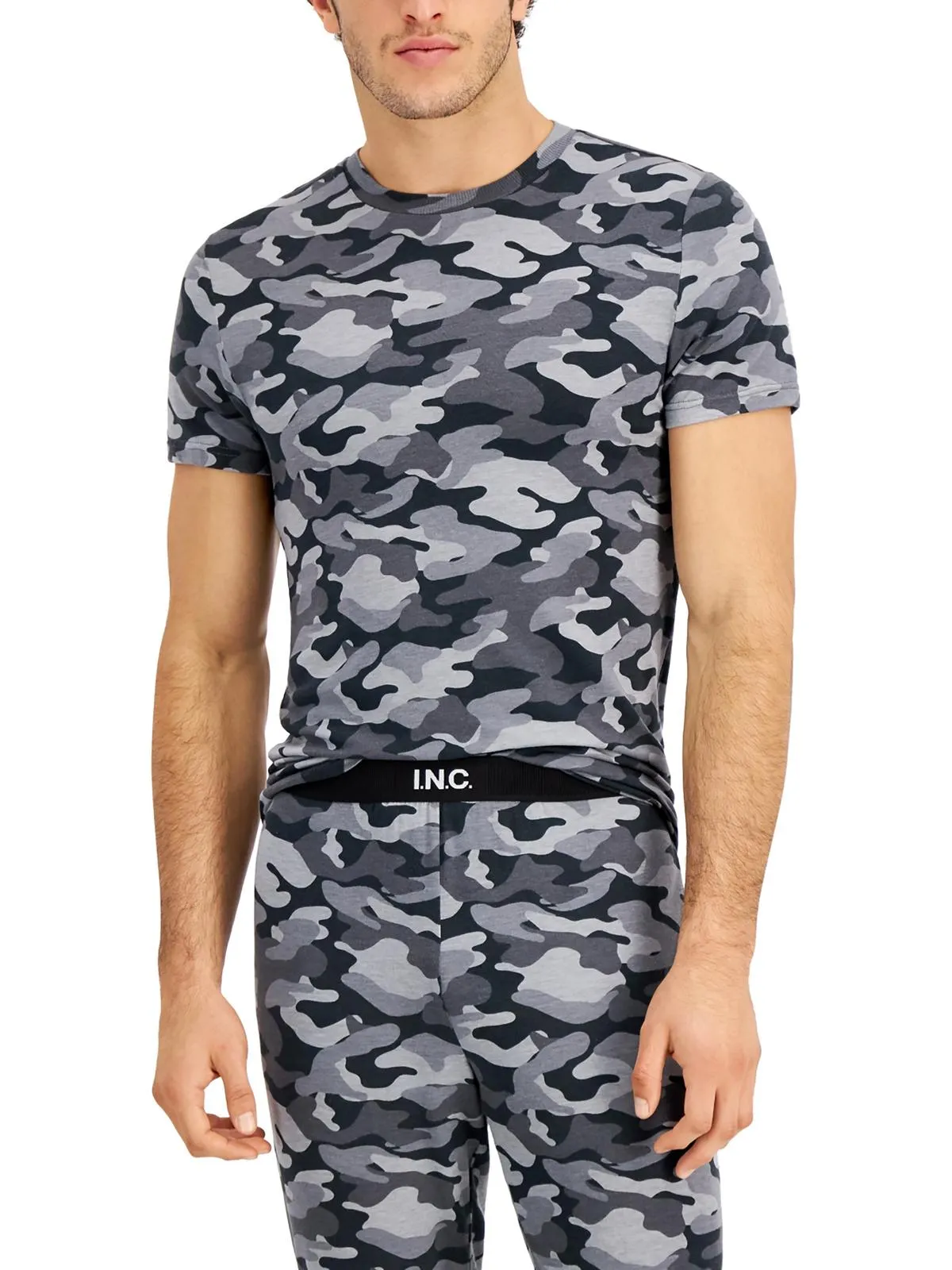Herren Strick-Pyjama-Oberteil mit Tarnmuster