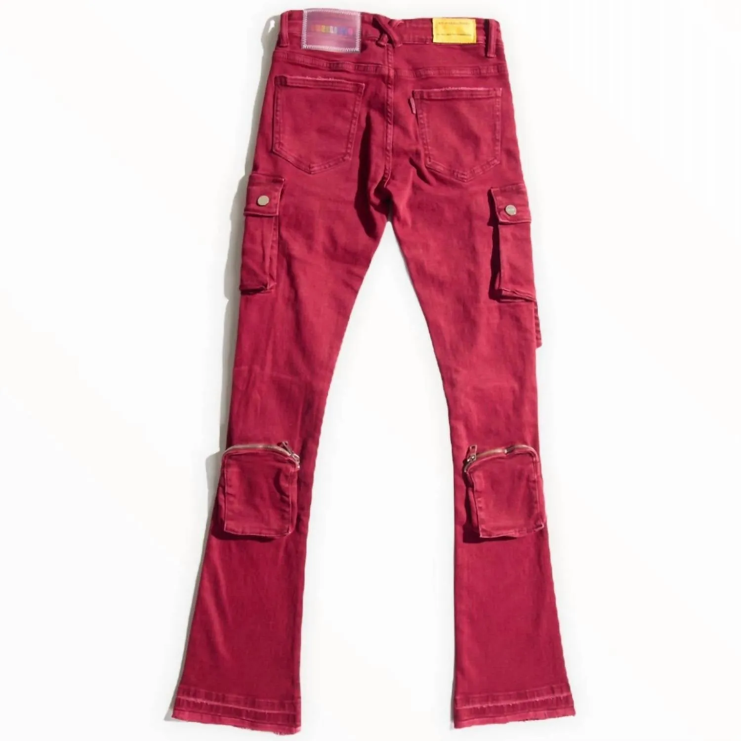 Herren Cargo Flare Stack Denim Jeans in Burgunder - Never Look Back