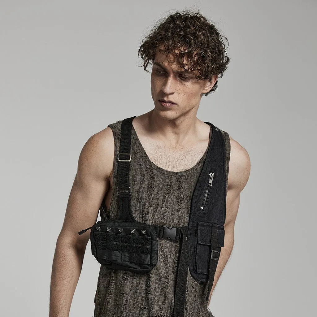 Männer Punk Gürtel mit großen Taschen und Verschluss