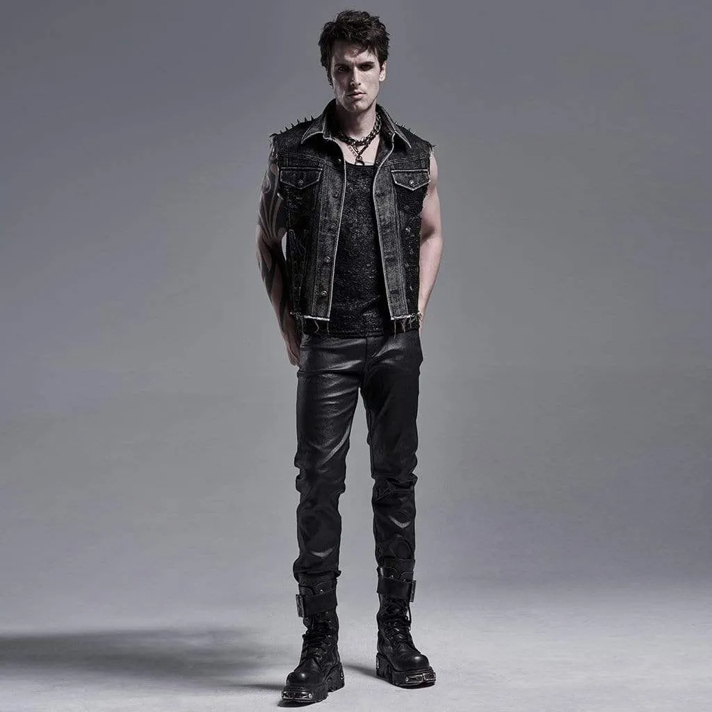 Herren-Punk-Denim-Westen mit Nieten