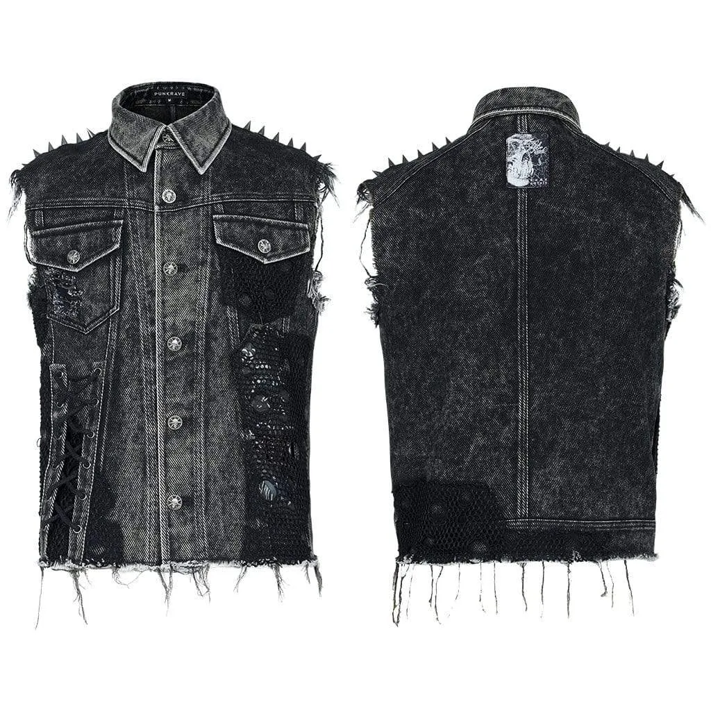 Herren-Punk-Denim-Westen mit Nieten