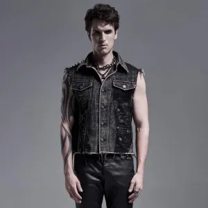 Herren-Punk-Denim-Westen mit Nieten