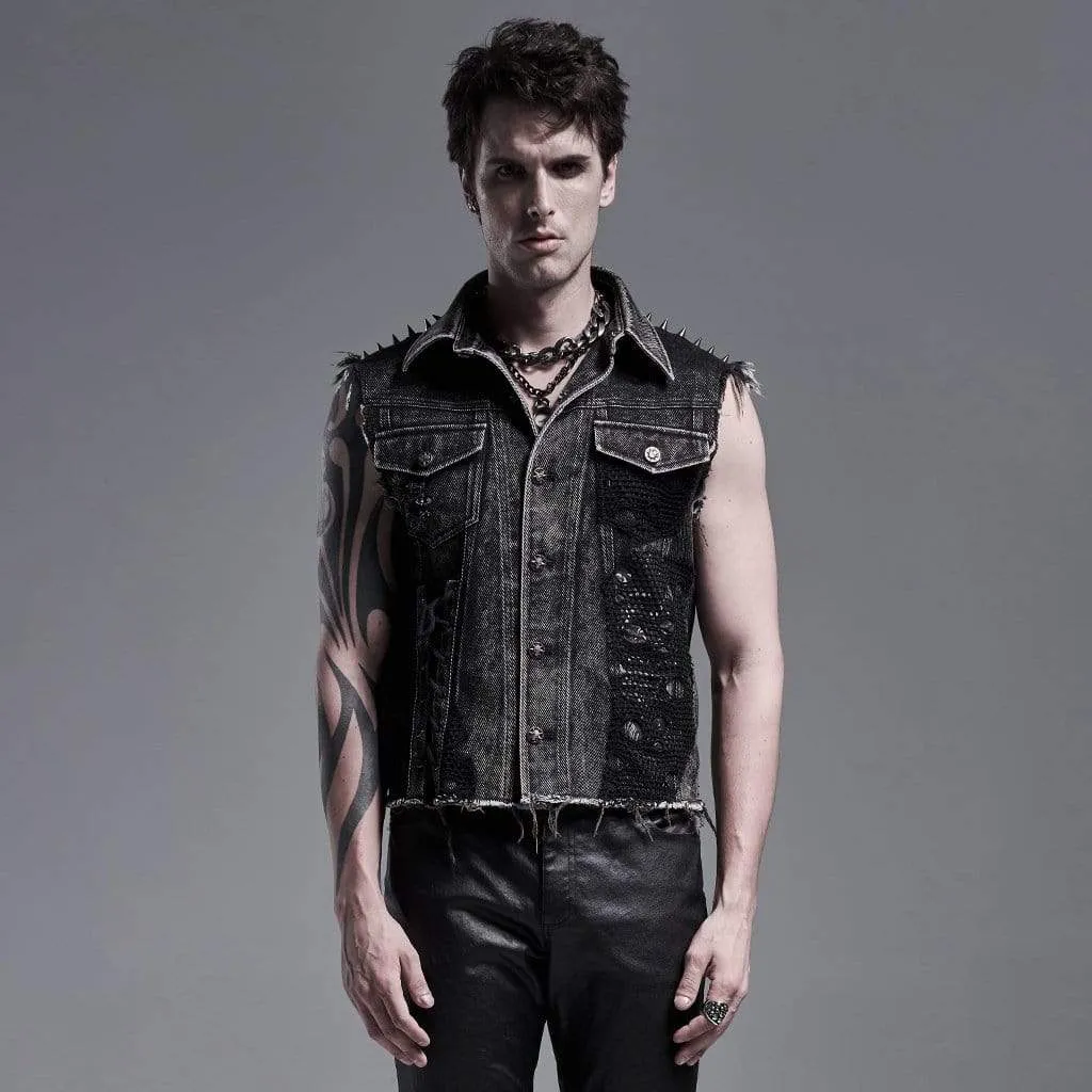 Herren-Punk-Denim-Westen mit Nieten