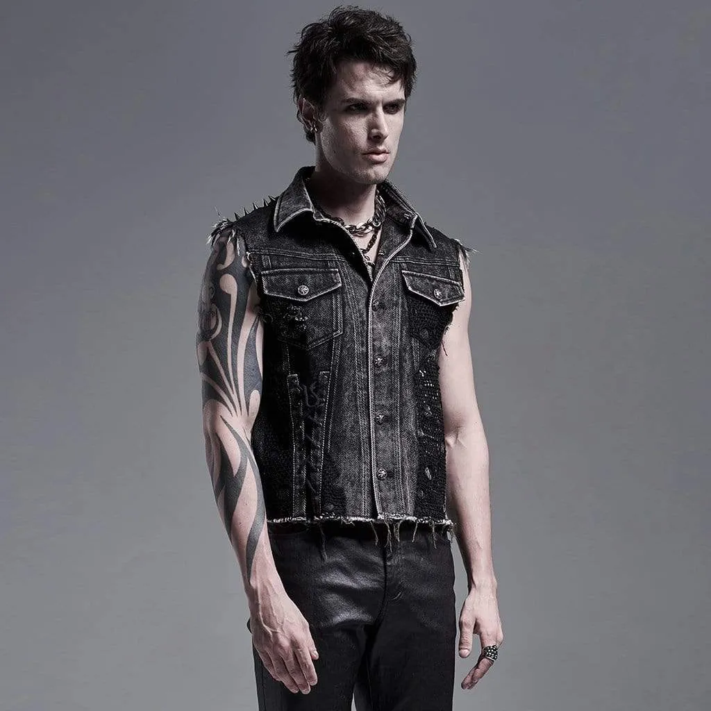 Herren-Punk-Denim-Westen mit Nieten