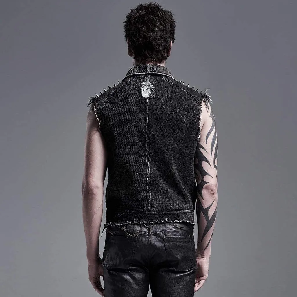 Herren-Punk-Denim-Westen mit Nieten