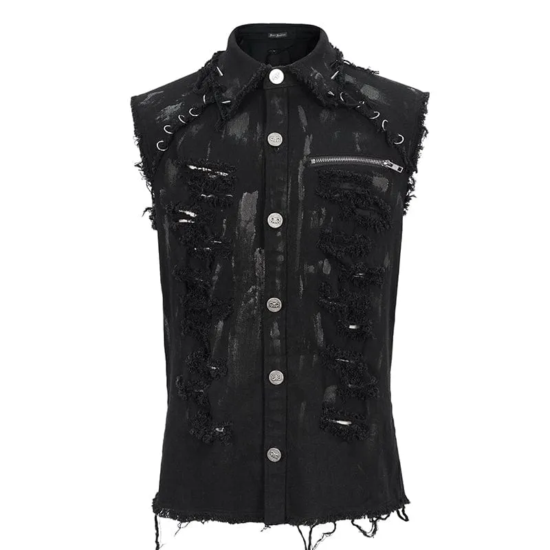 Herren Punk Vest mit Zerstörungsoptik und ausgefransten Rändern