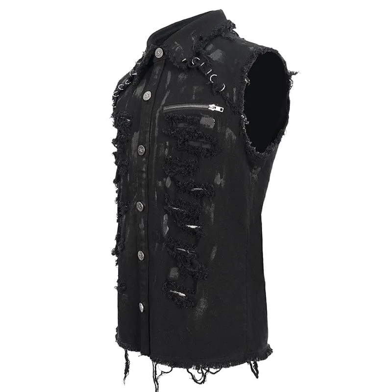 Herren Punk Vest mit Zerstörungsoptik und ausgefransten Rändern