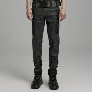 Herren Punk Gothic Hose mit großen Taschen und Riemchen in Schwarz-Grau