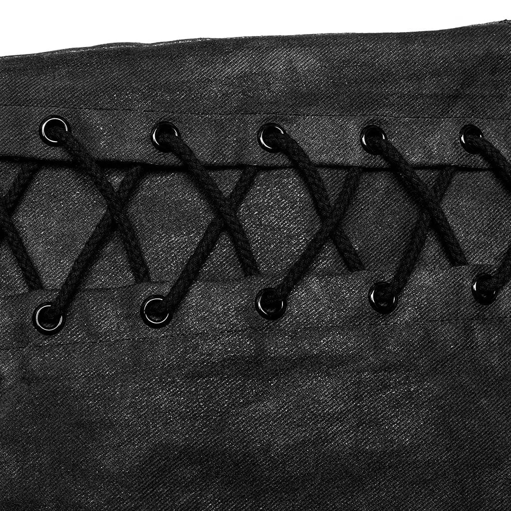 Herren Punk Gothic Hose mit großen Taschen und Riemchen in Schwarz-Grau