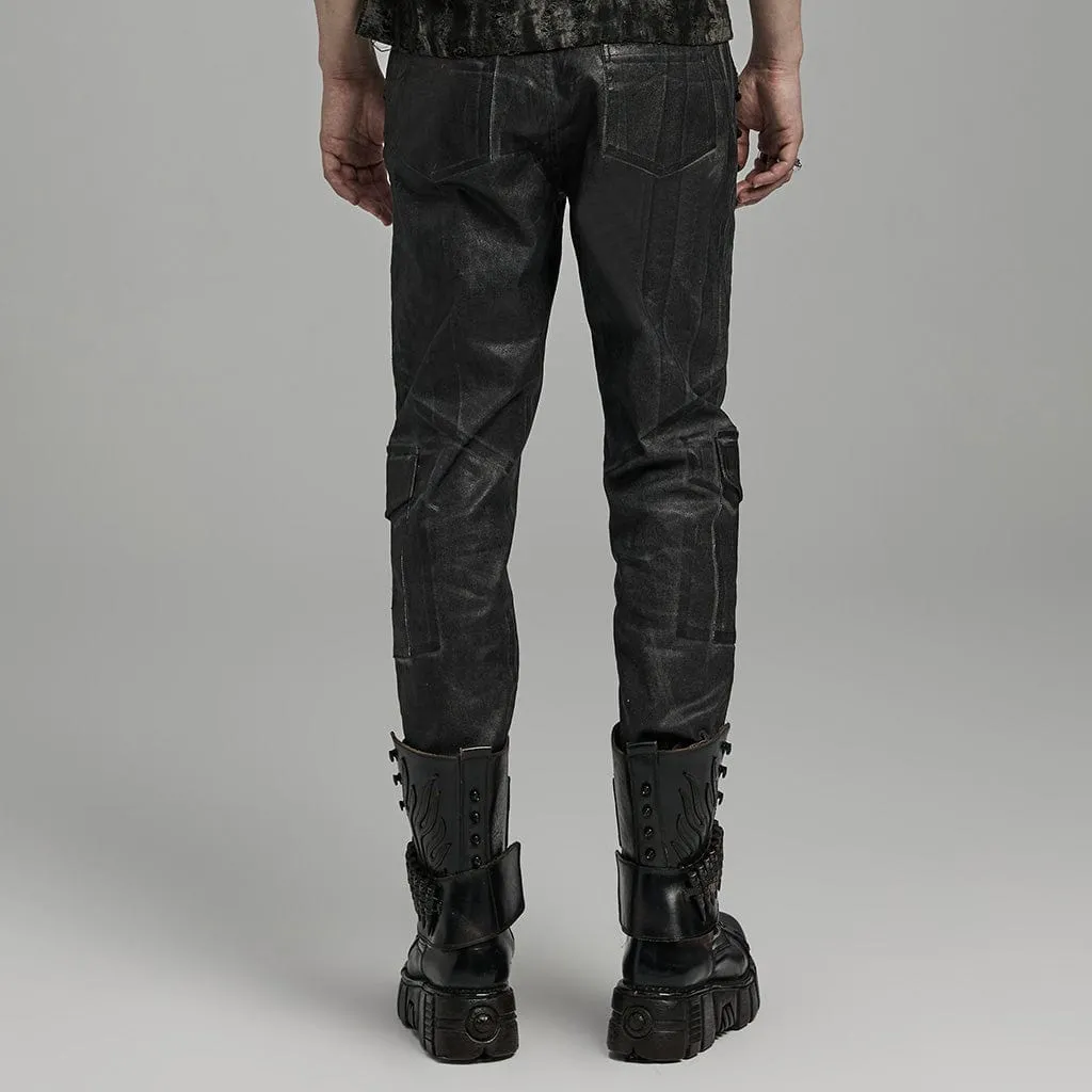 Herren Punk Gothic Hose mit großen Taschen und Riemchen in Schwarz-Grau