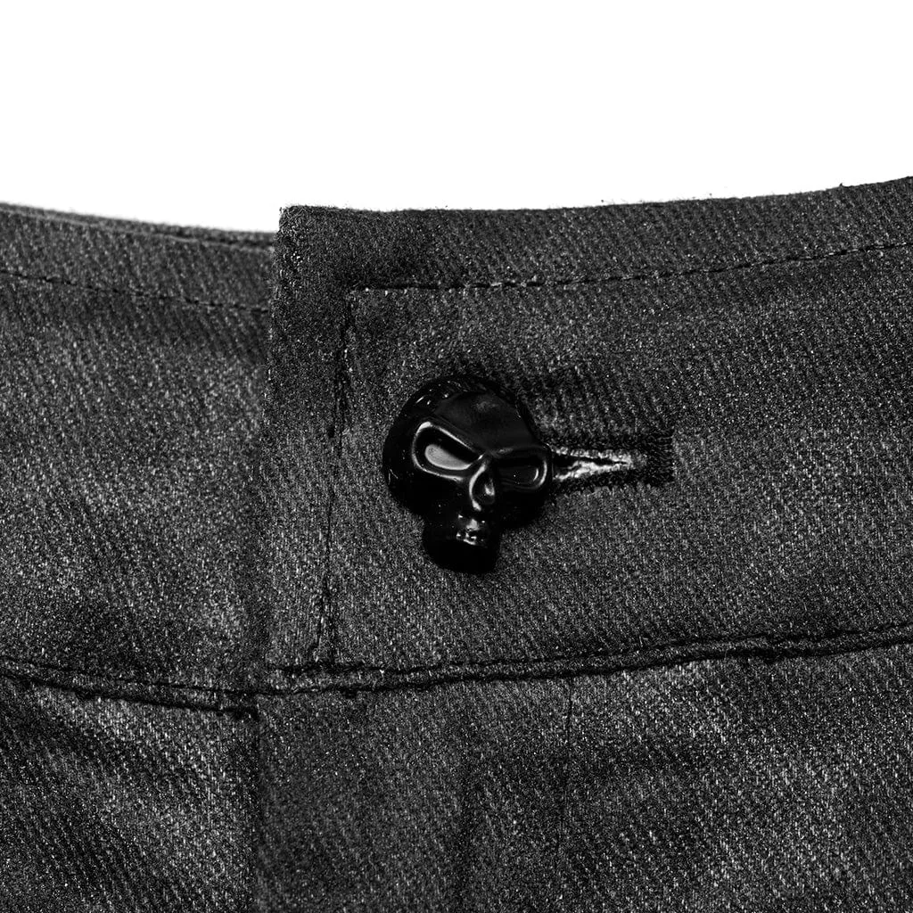 Herren Punk Gothic Hose mit großen Taschen und Riemchen in Schwarz-Grau