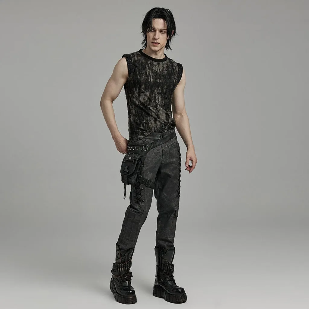Herren Punk Gothic Hose mit großen Taschen und Riemchen in Schwarz-Grau