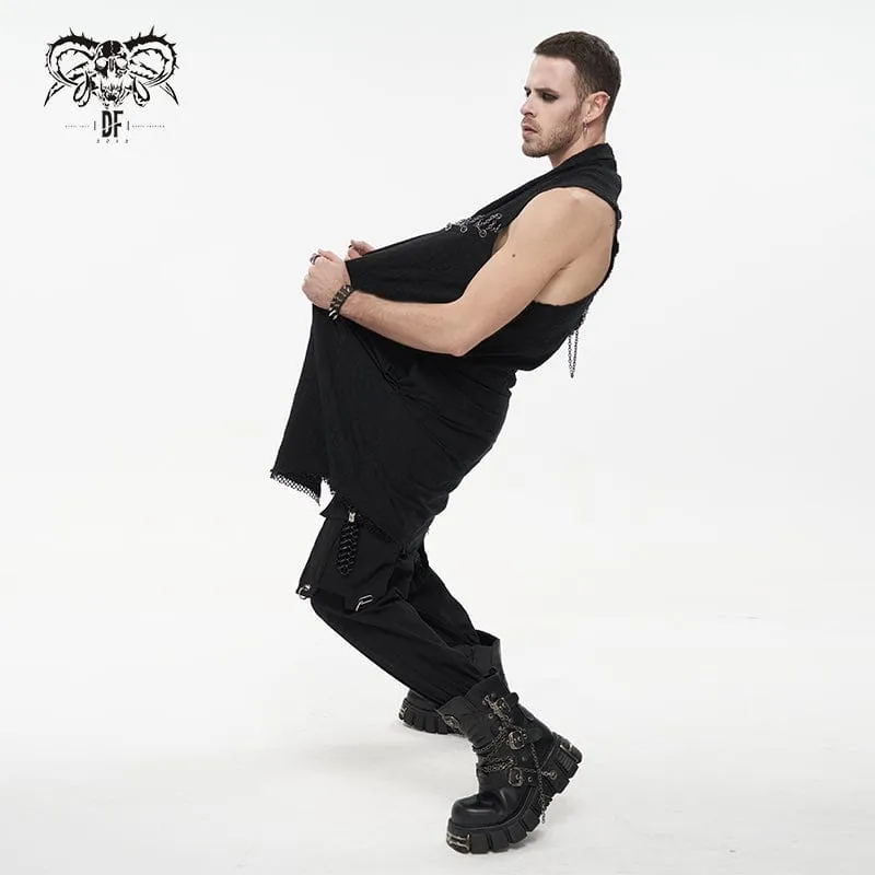 Herren Punk Mesh Splice Chain Unedged Weste