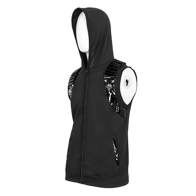 Herren-Punk-Skull-Kunstleder-Splice-Weste mit Kapuze