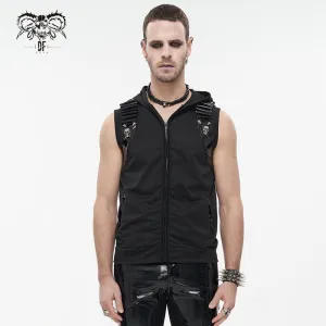 Herren-Punk-Skull-Kunstleder-Splice-Weste mit Kapuze