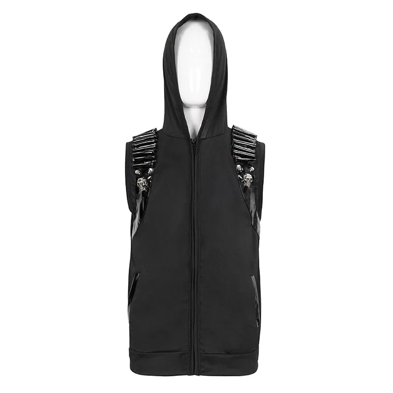 Herren-Punk-Skull-Kunstleder-Splice-Weste mit Kapuze