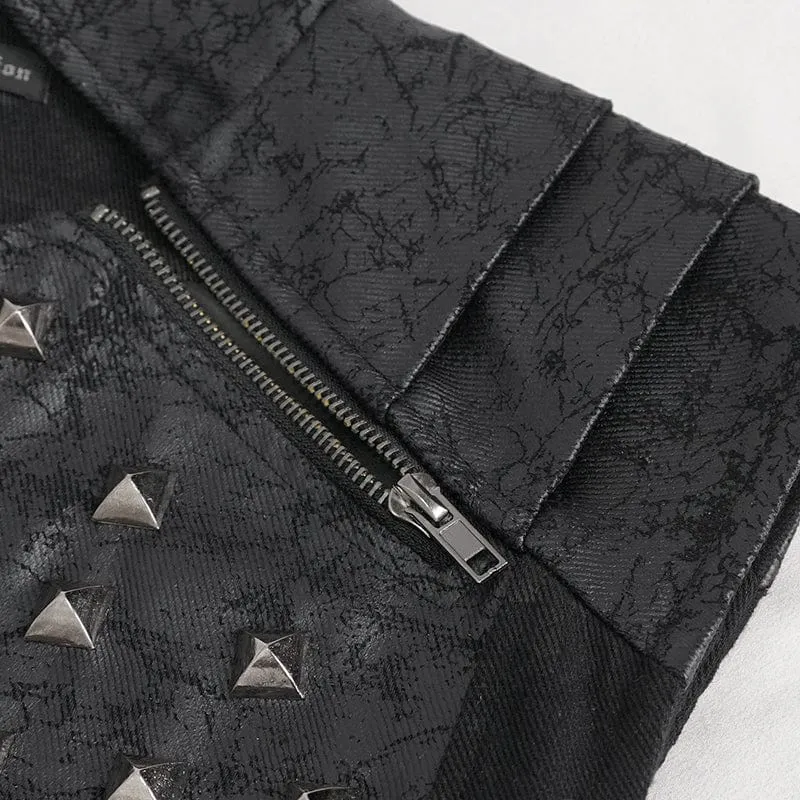 Herren Punk Stehkragen Nietenweste