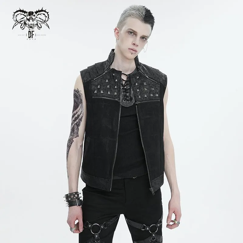 Herren Punk Stehkragen Nietenweste